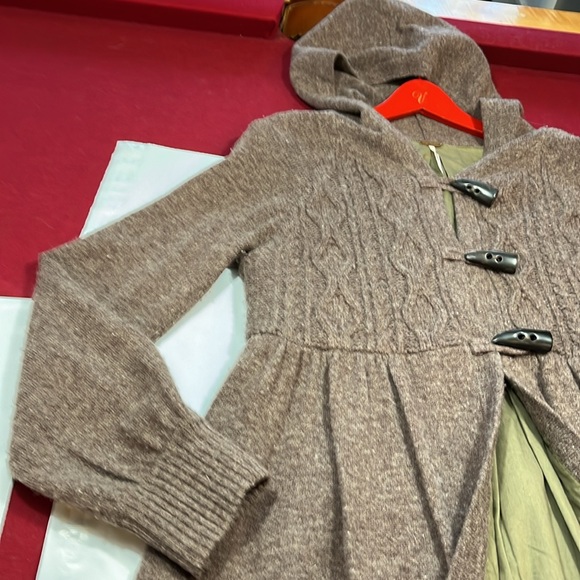 Free People brown Princess Toggle CableKnit Lambswool nylon Sweater Coat jacket - Picture 10 of 16